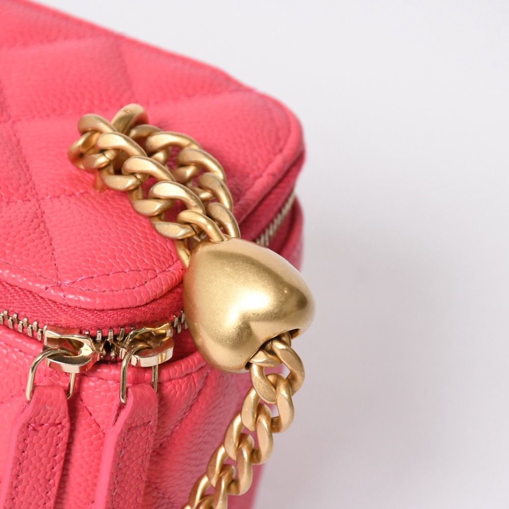 Chanel Quilted Caviar Leather Small Vanity Case Pink Makeup Bag Gold — view 6