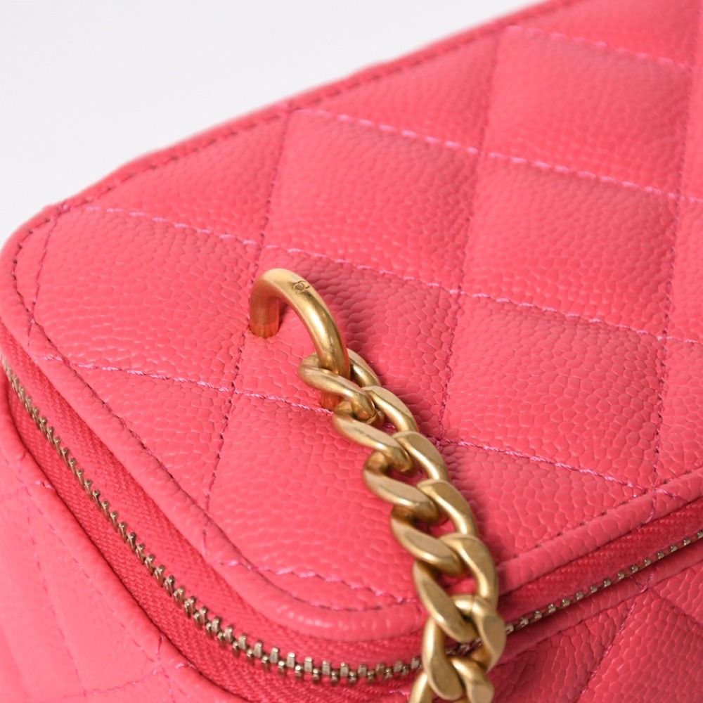 Chanel Quilted Caviar Leather Small Vanity Case Pink Makeup Bag Gold — view 7