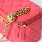 Chanel Quilted Caviar Leather Small Vanity Case Pink Makeup Bag Gold — view 5