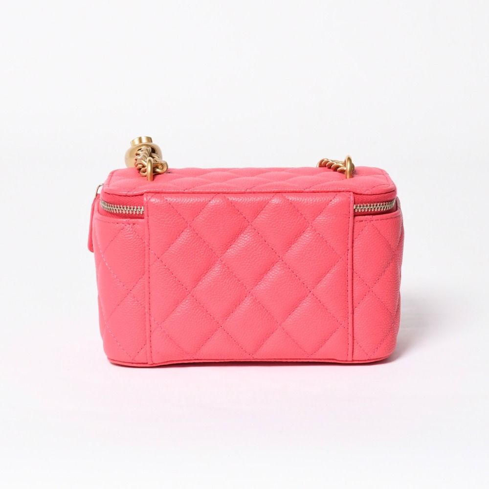 Chanel Quilted Caviar Leather Small Vanity Case Pink Makeup Bag Gold — view 2