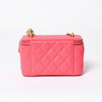 Chanel Quilted Caviar Leather Small Vanity Case Pink Makeup Bag Gold — view 2