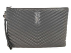 Saint Laurent Clutch Monogram Document Holder Gray Leather V-stitch YSL Silver