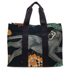 Hermes Tote Large Beach Shoulder Bag Savannah Dance Canvas Dark Navy Multicolor