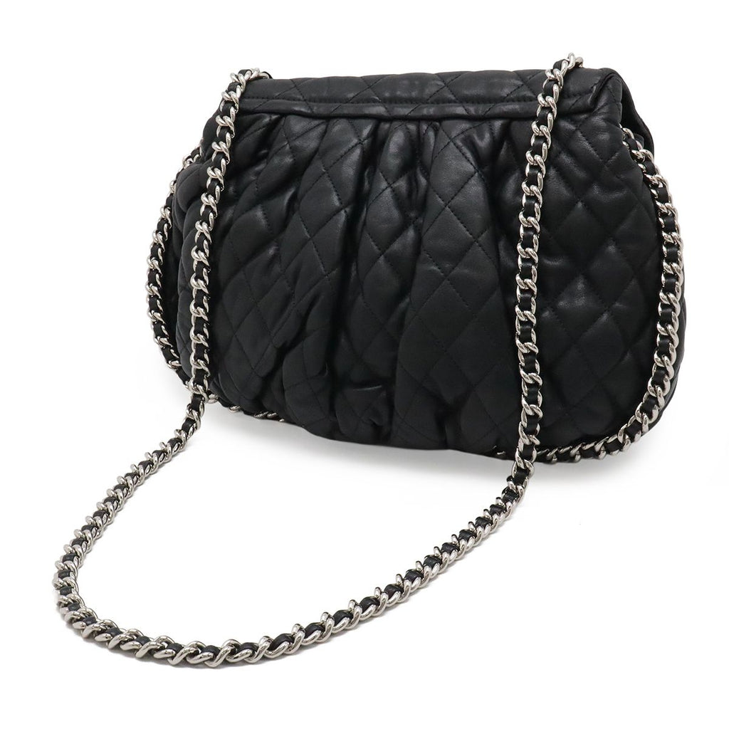 Chanel Quilted Chain Around CC Logo Shoulder Bag Leather Black Silver — view 2