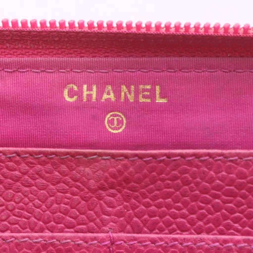 Chanel Wallet Zip Around Logo Embossed Leather Pink — view 6