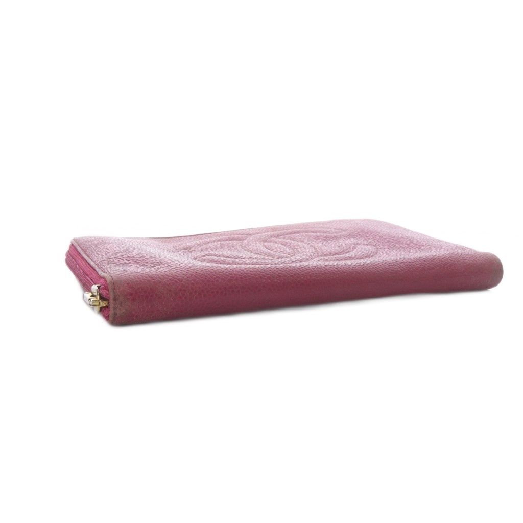 Chanel Wallet Zip Around Logo Embossed Leather Pink — view 4