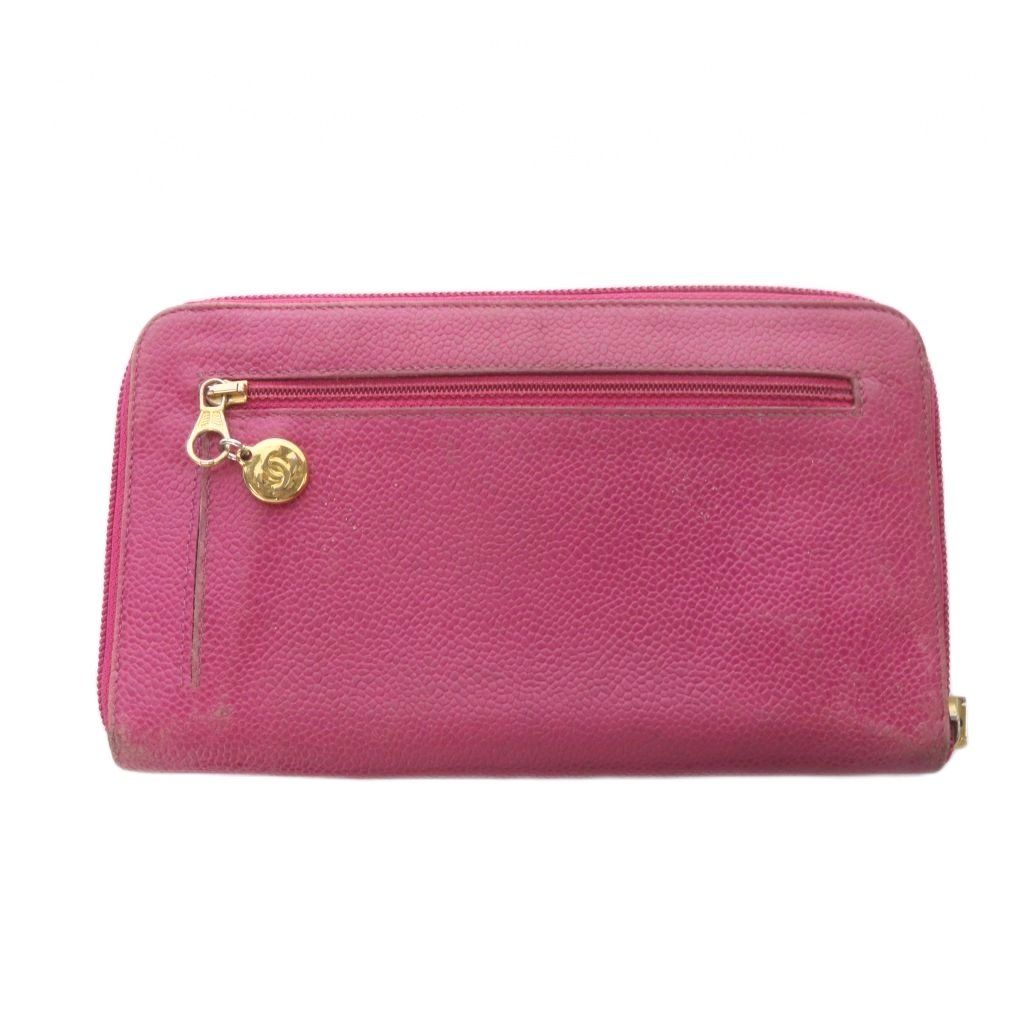 Chanel Wallet Zip Around Logo Embossed Leather Pink — view 2