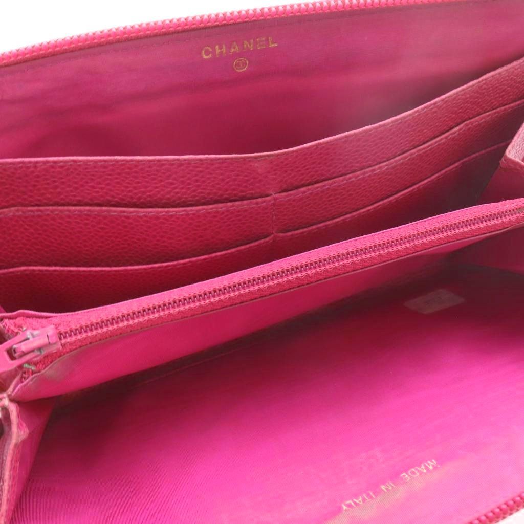 Chanel Wallet Zip Around Logo Embossed Leather Pink — view 7