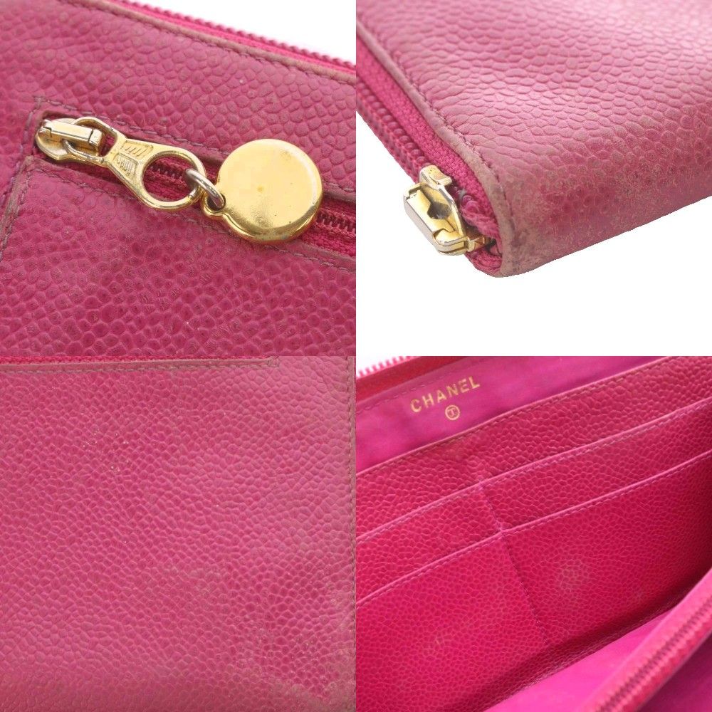 Chanel Wallet Zip Around Logo Embossed Leather Pink — view 8