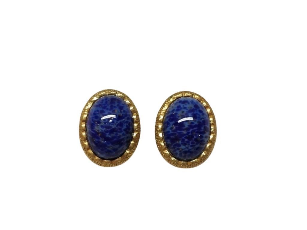 Dior Earrings Blue Gold Lapis Lazuli Metal