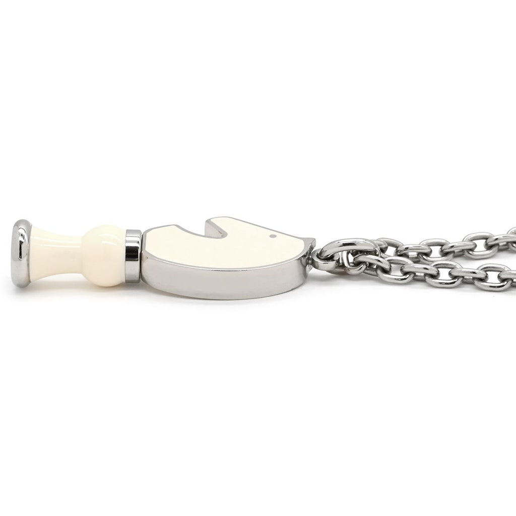 Hermes Necklace Cavaliere Metal Lacquer White Silver Chess Piece Knight Horse — view 2