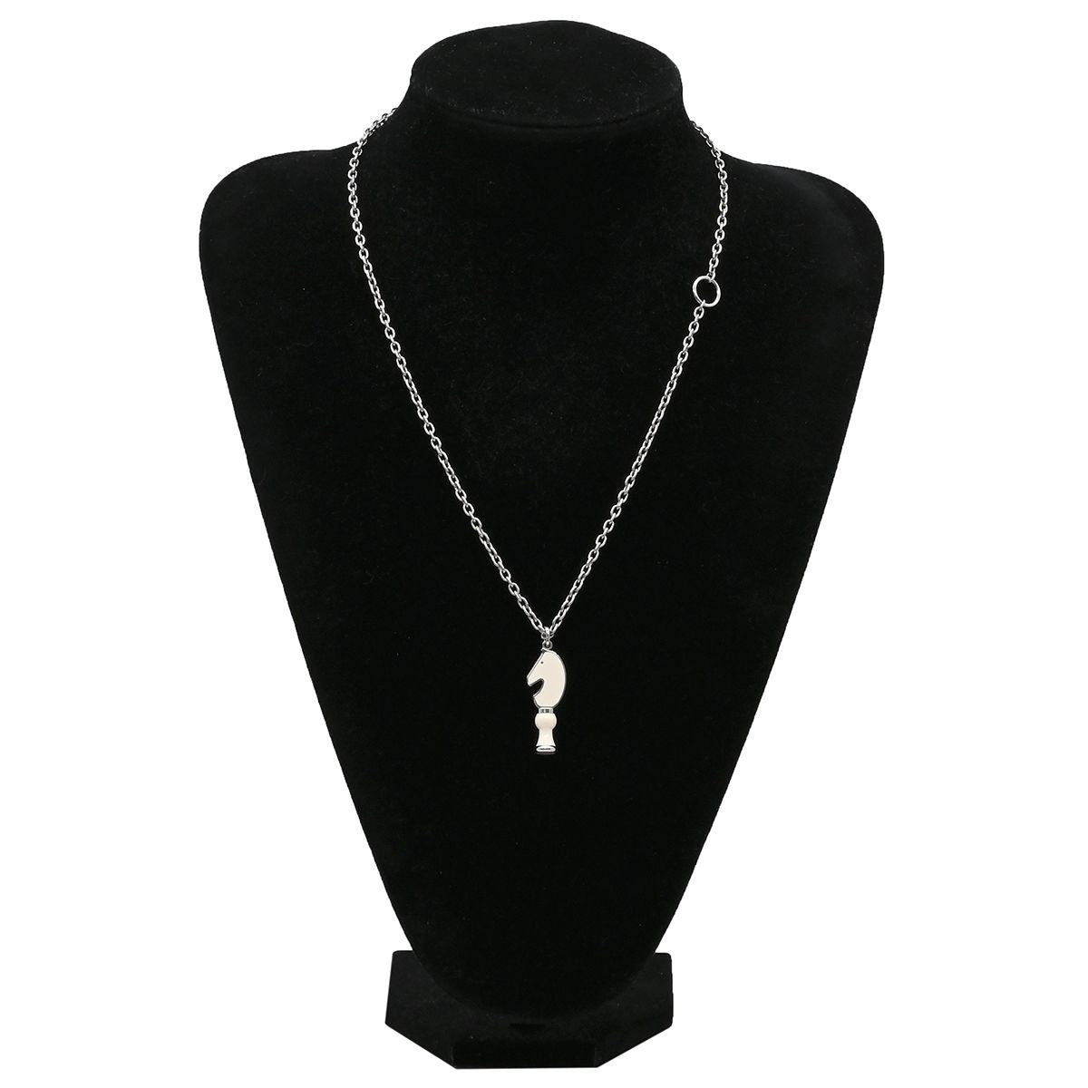 Hermes Necklace Cavaliere Metal Lacquer White Silver Chess Piece Knight Horse — view 8