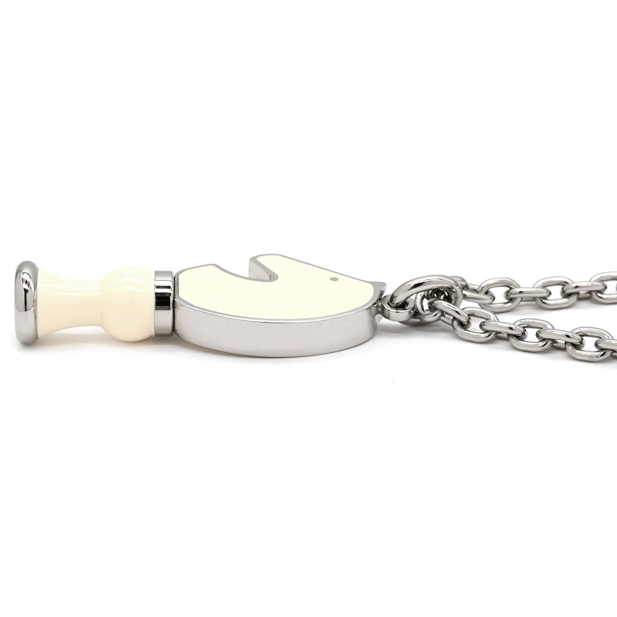 Hermes Necklace Cavaliere Metal Lacquer White Silver Chess Piece Knight Horse — view 2