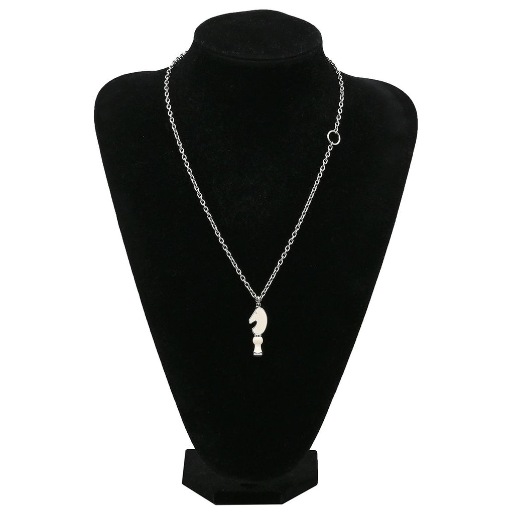 Hermes Necklace Cavaliere Metal Lacquer White Silver Chess Piece Knight Horse — view 7