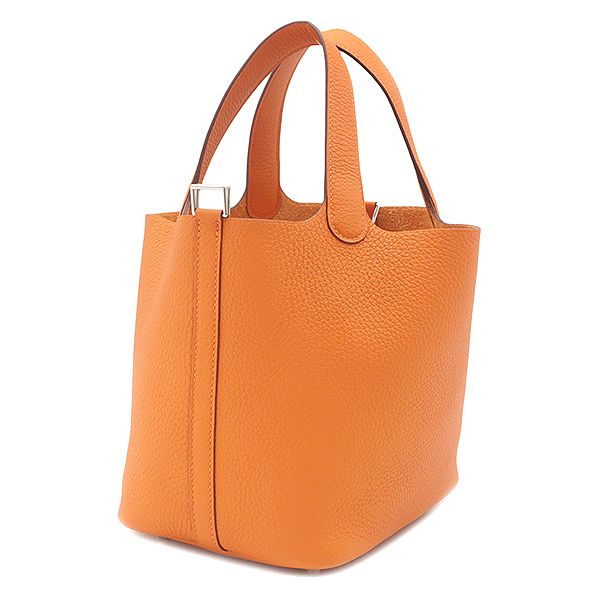 Hermes Handbag Picotin Lock 18 PM Taurillon Clemence Orange Silver — view 2