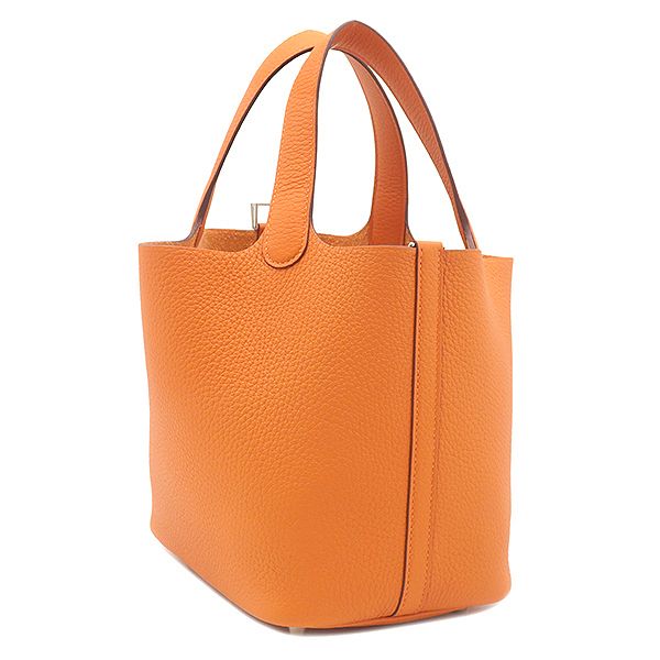 Hermes Handbag Picotin Lock 18 PM Taurillon Clemence Orange Silver — view 3