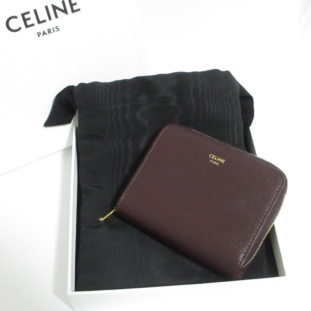 Celine Zip Around Compact Wallet Coin Purse Bordeaux
