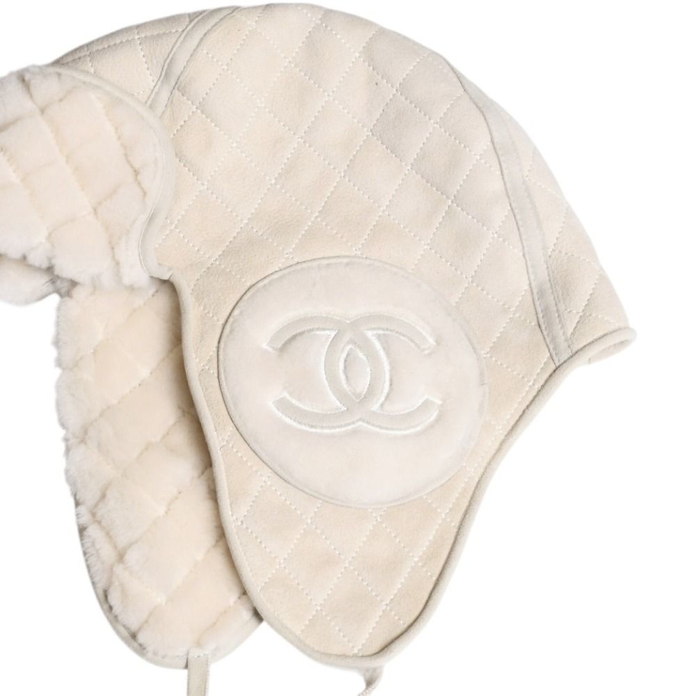 Chanel Pilot Cap White Ivory CC Logo Hat — view 3