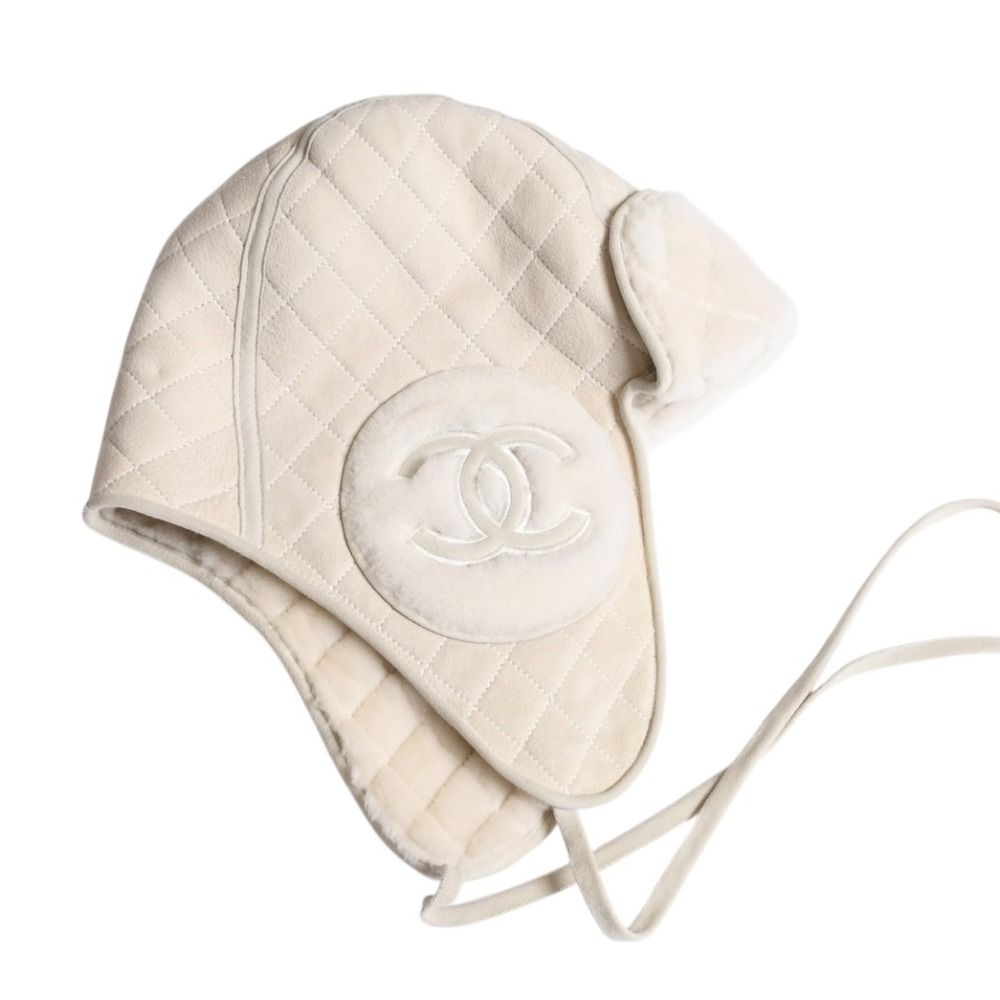 Chanel Pilot Cap White Ivory CC Logo Hat — view 4