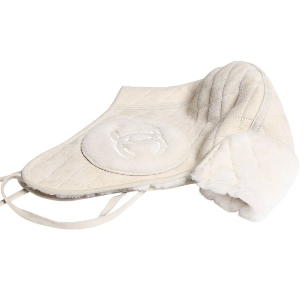 Chanel Pilot Cap White Ivory CC Logo Hat — view 6
