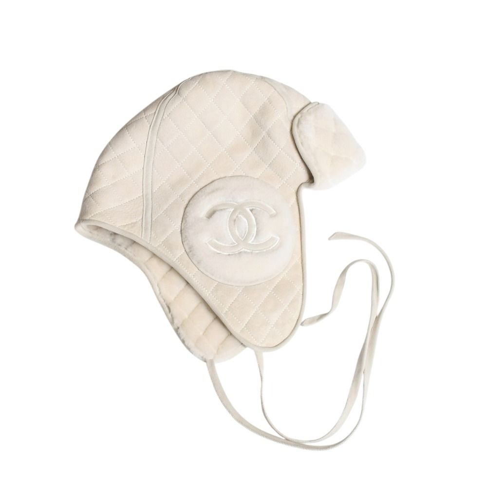 Chanel Pilot Cap White Ivory CC Logo Hat