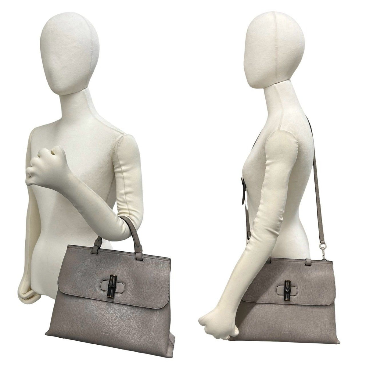 Gucci Bamboo Daily Leather Turnlock 2-Way Shoulder Bag Tote Gray — view 2