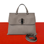 Gucci Bamboo Daily Leather Turnlock 2-Way Shoulder Bag Tote Gray