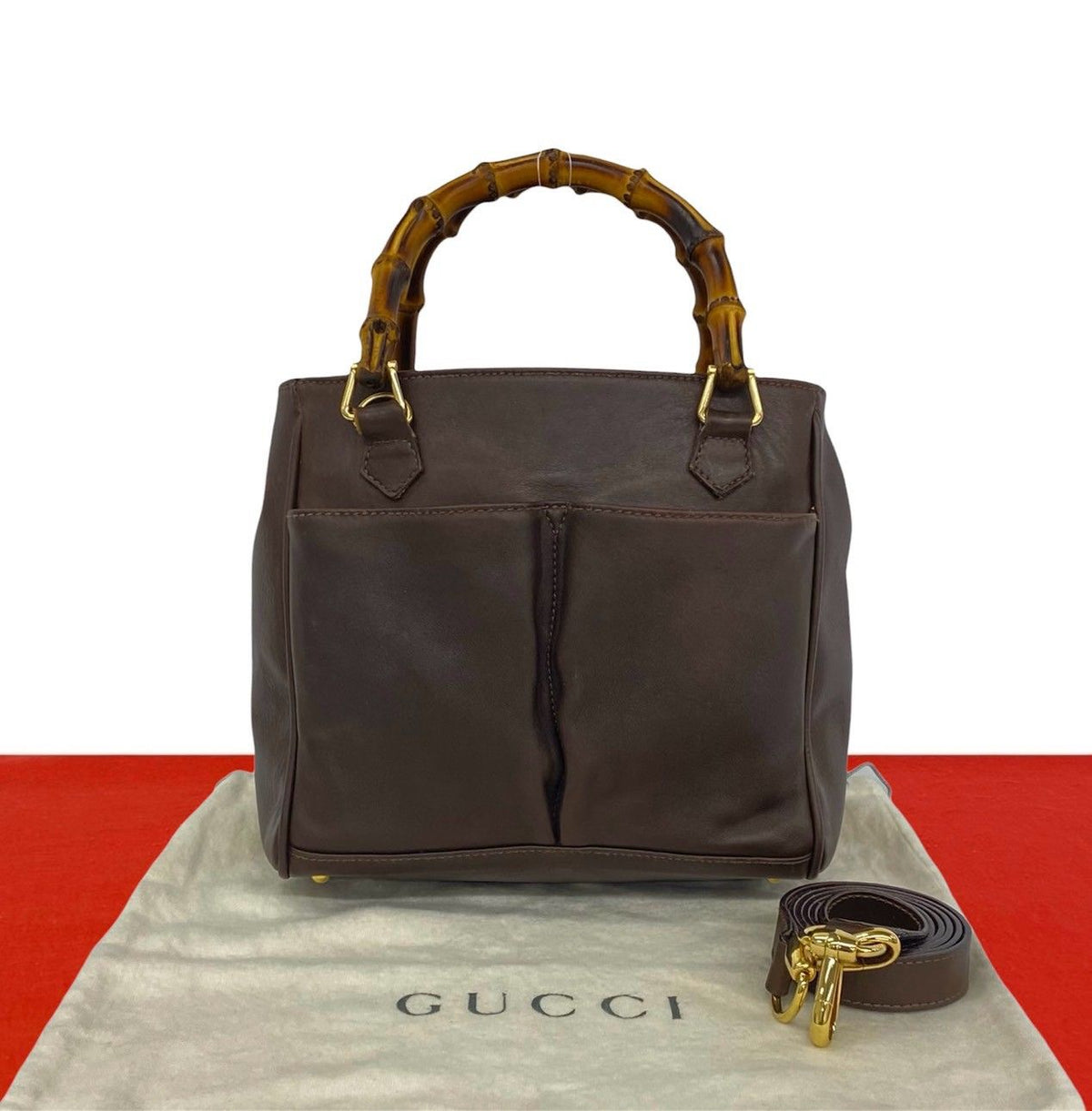 Gucci Vintage Bamboo Leather 2-Way Shoulder Bag Brown