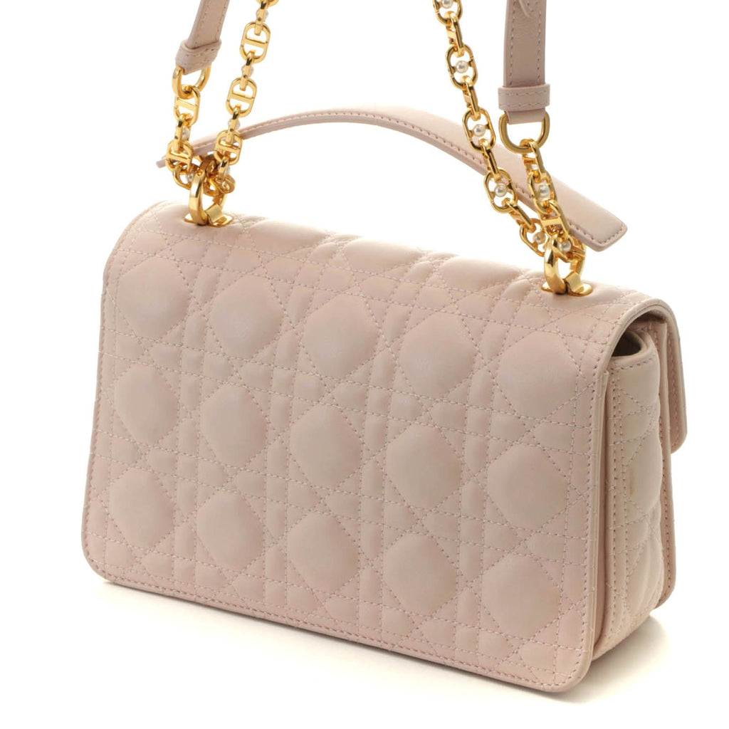 Dior Cannage Jolly Top Handle Bag Small Light Pink Handbag Leather — view 2