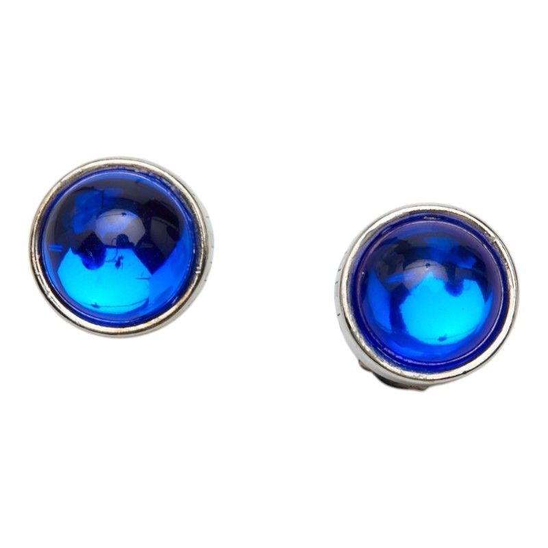 Chanel Logo Gripoix Earrings Silver Blue Metal