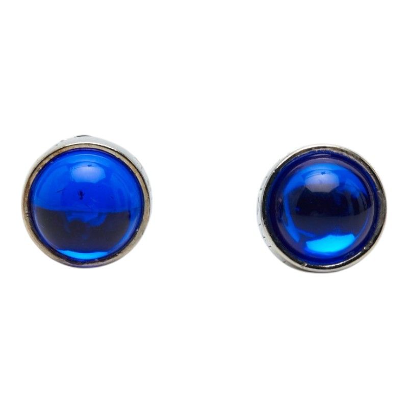 Chanel Logo Gripoix Earrings Silver Blue Metal — view 2