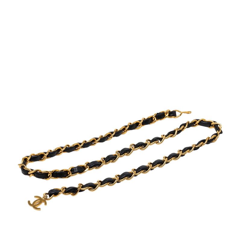 Chanel CC Logo Chain Belt Gold Black Plated Leather