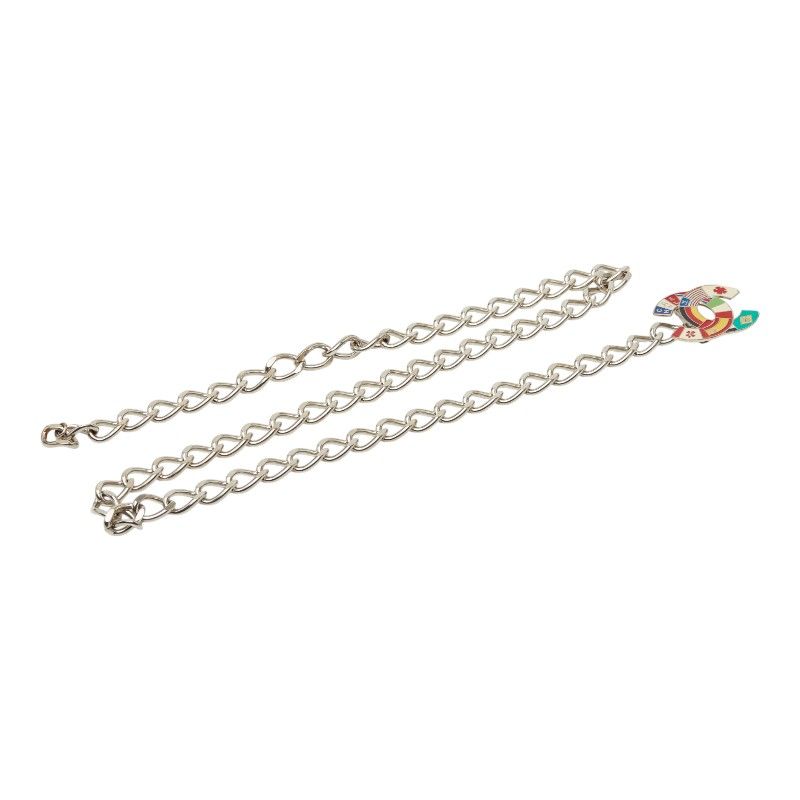 Chanel CC Logo Chain Belt National Flag 03A Silver Multicolor Metal