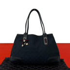 Gucci Sherry Line GG Canvas Pattern Leather Tote Bag Black