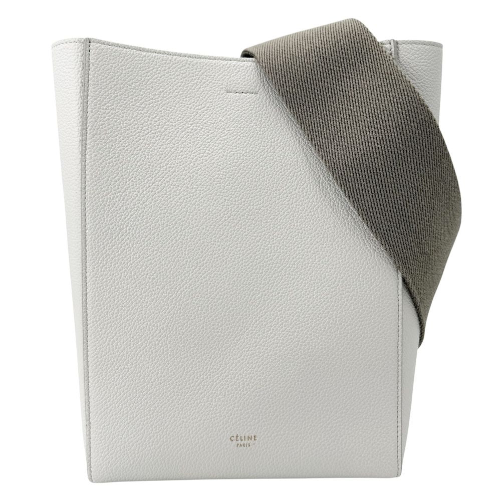 Celine Shoulder Bag Sangle Leather White Gold