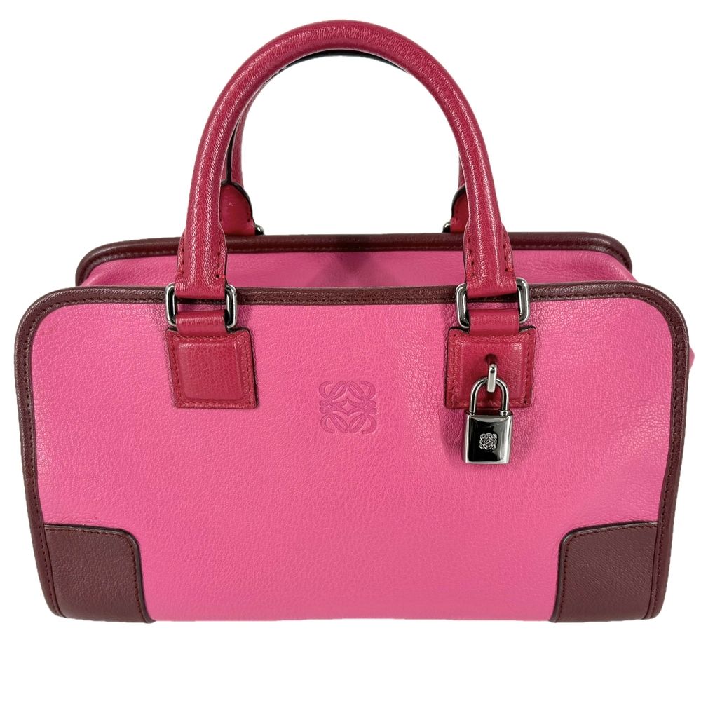 Loewe Anagram Amazona 28 Mini Boston Bag Leather Pink Red Silver
