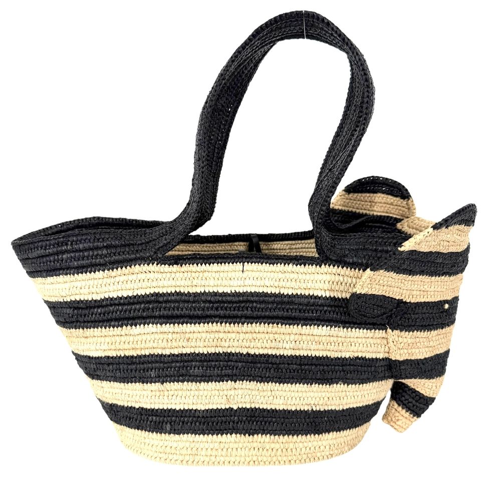 Loewe Handbag Elephant Basket Bag Small Shoulder Anagram Border Raffia Leather — view 2