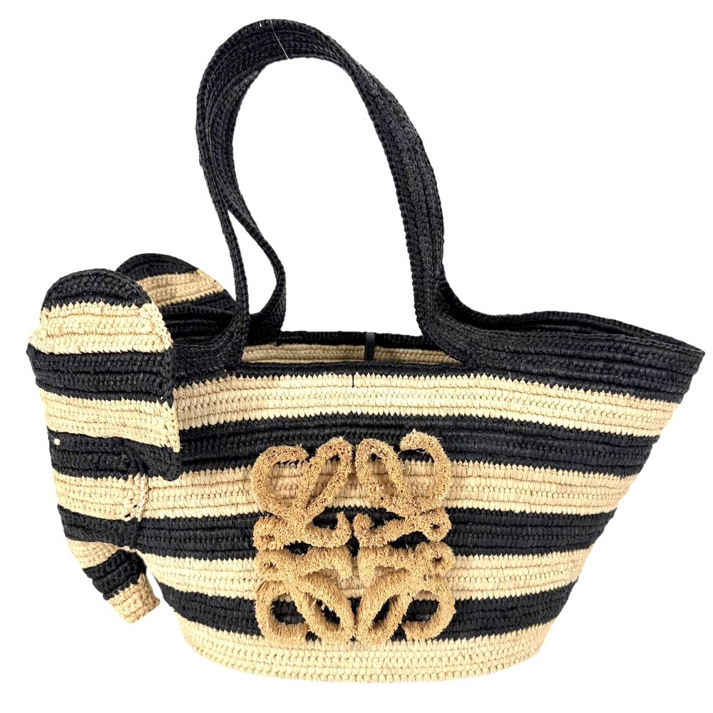 Loewe Handbag Elephant Basket Bag Small Shoulder Anagram Border Raffia Leather