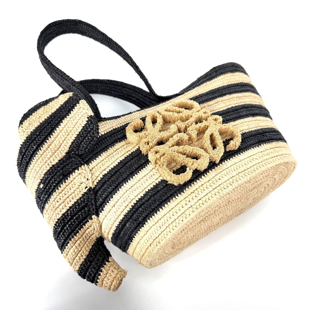 Loewe Handbag Elephant Basket Bag Small Shoulder Anagram Border Raffia Leather — view 3