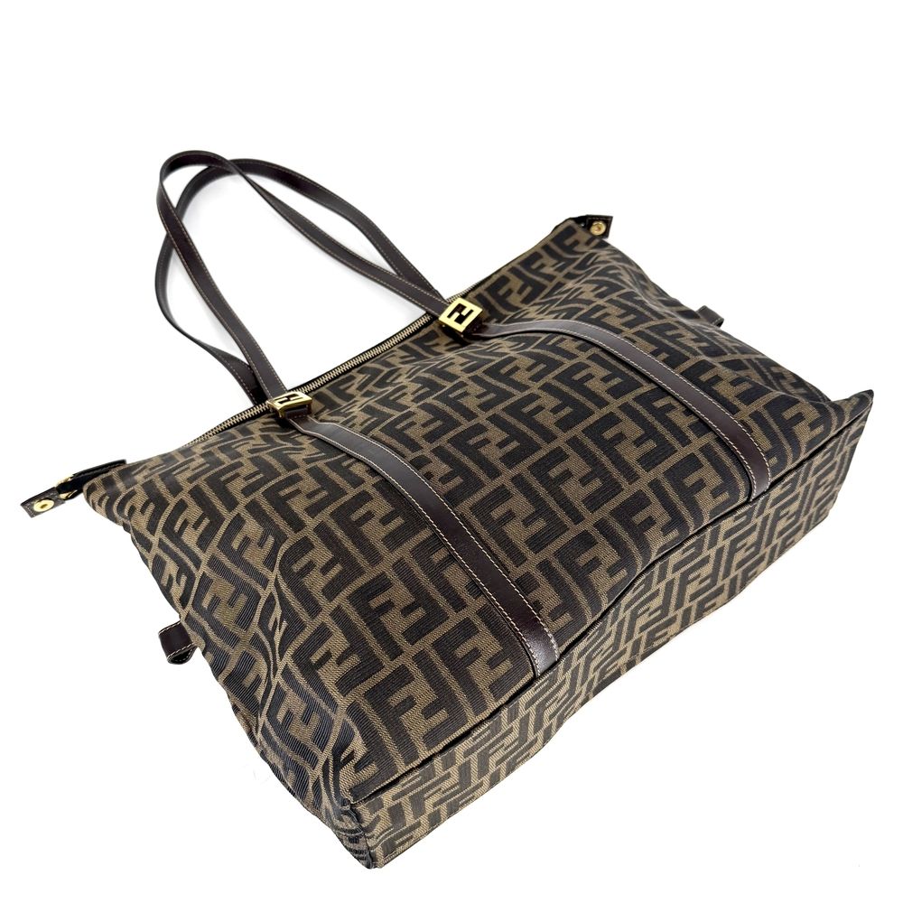 Fendi Tote Zucca Zipper Shoulder Bag Canvas Leather Brown Gold — view 3