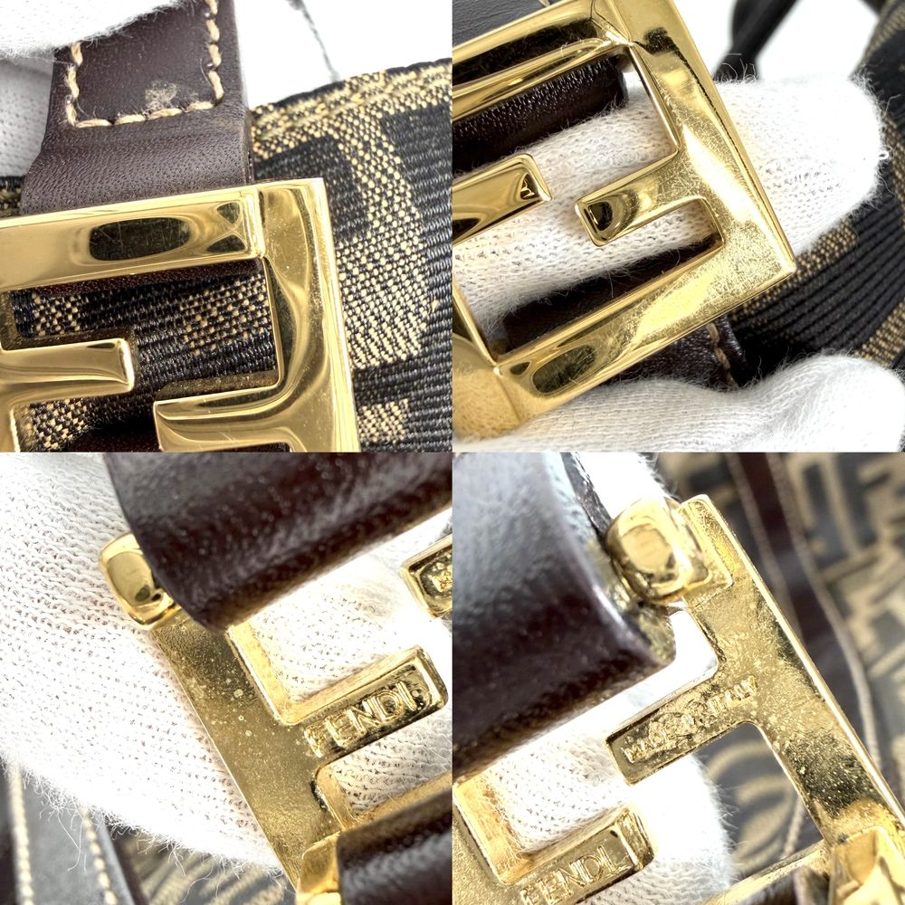 Fendi Tote Zucca Zipper Shoulder Bag Canvas Leather Brown Gold — view 6