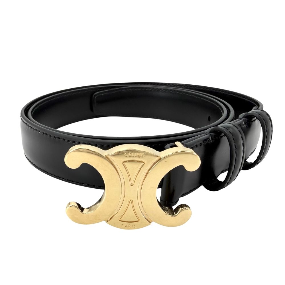 Celine Belt Triomphe Simple 85 Leather Black Gold