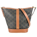 Celine Shoulder Bag Small Baguette Triomphe Brown Canvas Calfskin Tan Gold