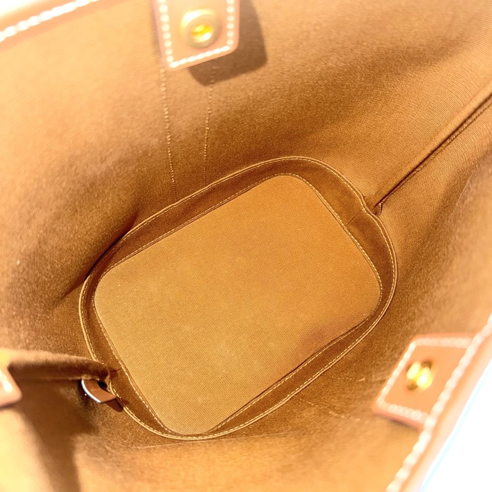 Celine Shoulder Bag Small Baguette Triomphe Brown Canvas Calfskin Tan Gold — view 4