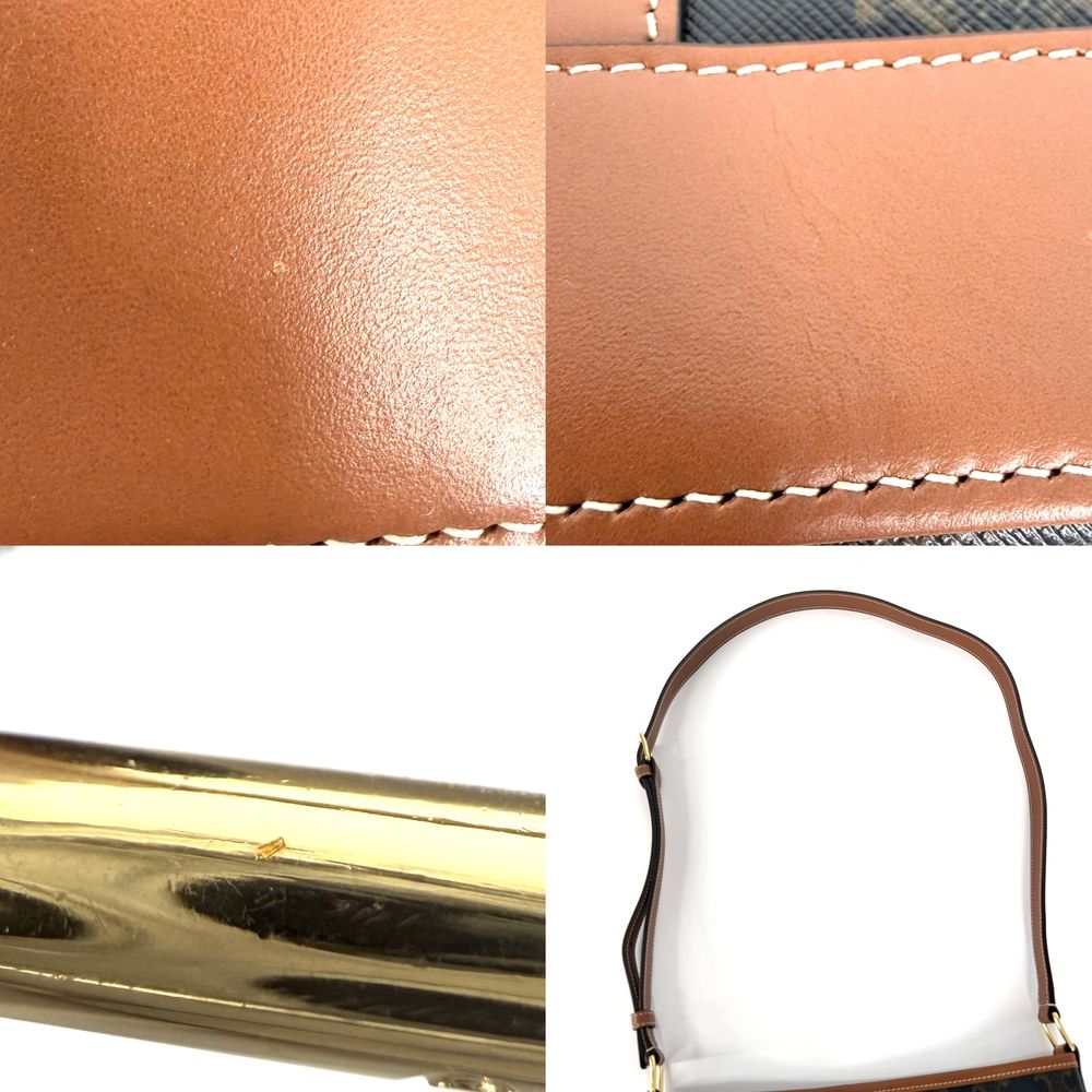 Celine Shoulder Bag Small Baguette Triomphe Brown Canvas Calfskin Tan Gold — view 6