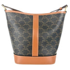 Celine Shoulder Bag Small Baguette Triomphe Brown Canvas Calfskin Tan Gold — view 2