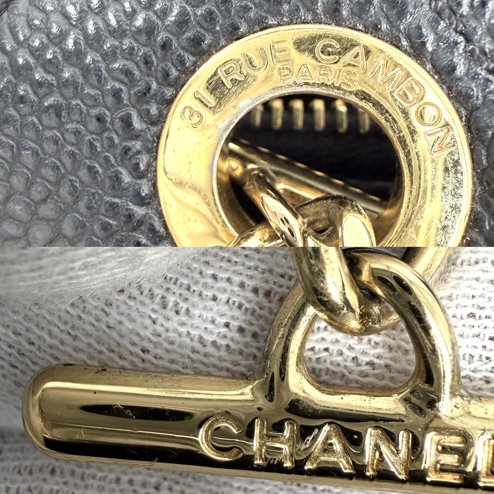 Chanel Tote Quilted CC Logo Handbag Shoulder Chain Caviar Leather Black Gold — view 8