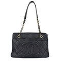 Chanel Tote Quilted CC Logo Handbag Shoulder Chain Caviar Leather Black Gold