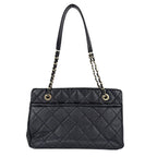 Chanel Tote Quilted CC Logo Handbag Shoulder Chain Caviar Leather Black Gold — view 2