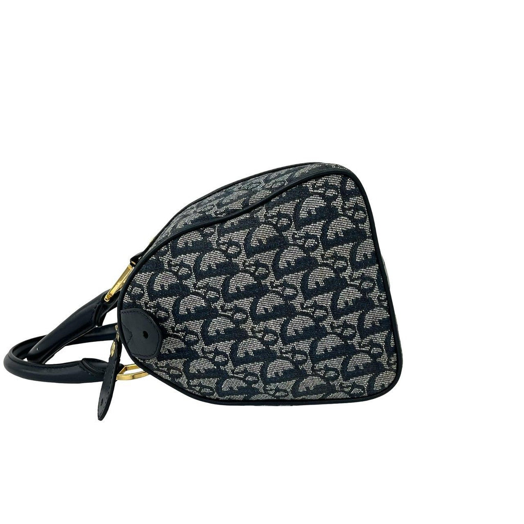 Dior with Key Trotter Pattern Canvas Leather Mini Boston Bag Navy — view 5